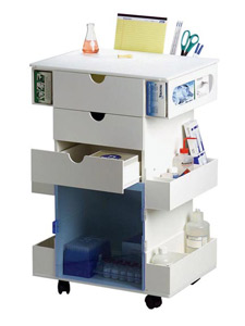 Super T Cart- 3 Drawer, 6 Trays, Lexan Compartment Supply Cart
