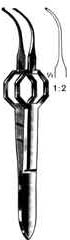 Foerster Eye Dressing Forceps, 3-3/4 in, Octagonal Grip, Curved, 1x2 Teeth, 0.5mm Wide
