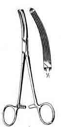 Long Hysterectomy Forceps, 7-1/2in Longitudinal Serrations, 1x2 Teeth, Curved