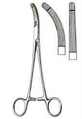 Heaney Hysterectomy Forceps, 8-1/4in, Longitudinal Serrations, Single Tooth, Curved