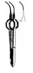 Foerster Eye Dressing Forceps, 3-3/4 in, Octagonal Grip, Curved, Serrated Tips, 0.5mm Wide