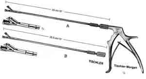 Tischler Biopsy Forceps, 3x7mm Bite, Gold Plated Handled, 10in Shaft Complete w/Pistol Grip Handle