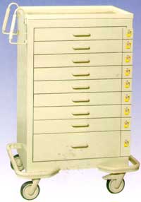 Steel - 9 Drawer Cart w/Breakaway Lock, 9 Individual Locks