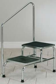 Heavy Duty, Two Step Chrome Plated Step Stools w/ Handrail