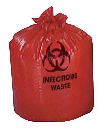 LR42RDHNONMD-Red Liners Biohazard Low Density Bags 24 in. x 24 in. 13 micron 10 gallon