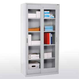 Sliding Display Door Storage Cabinets With Adjustable Shelves