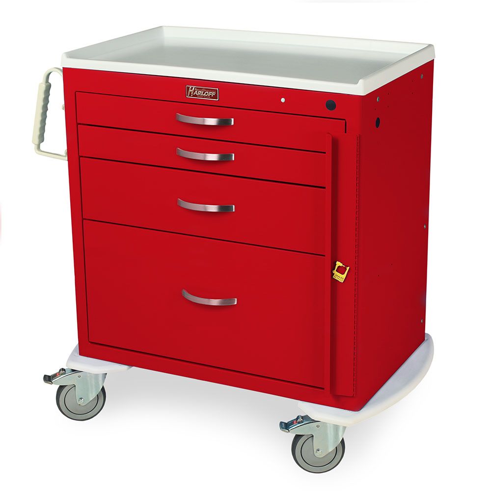 Short EMERG. Standard Width Cart w/ Breakaway Lock & 4 Drawers