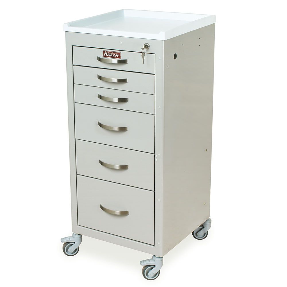 Tall Procedure Cart Mini Width w/ Key Lock & 6 Drawers