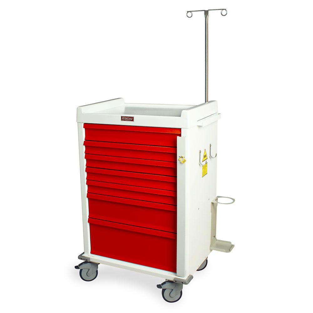 MRI Safe Aluminum Med Cart wAccs. Brkaway Lock  7 Drawers