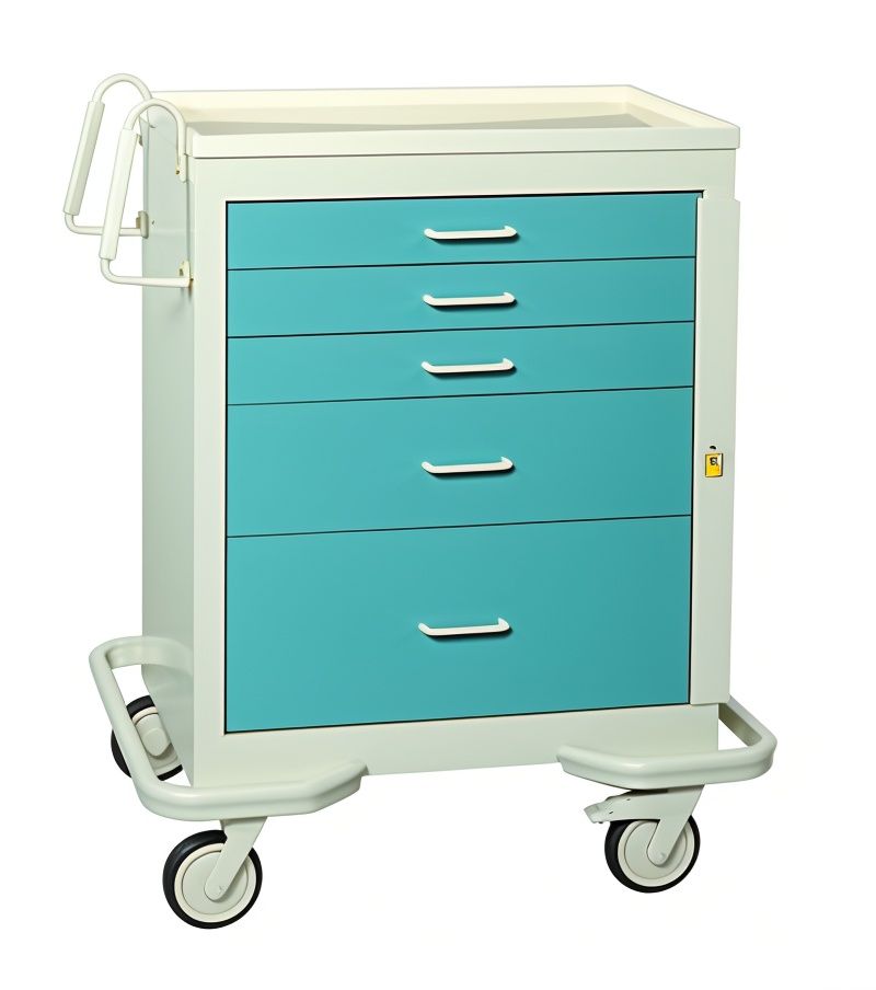 Aluminum STD Emergency Crash Cart w/ Breakaway Lock & 5 Drawers