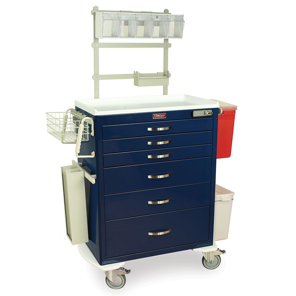 Tall Anesthesia Standard Width Cart wANS Pkg E-Lock  6 Drawers