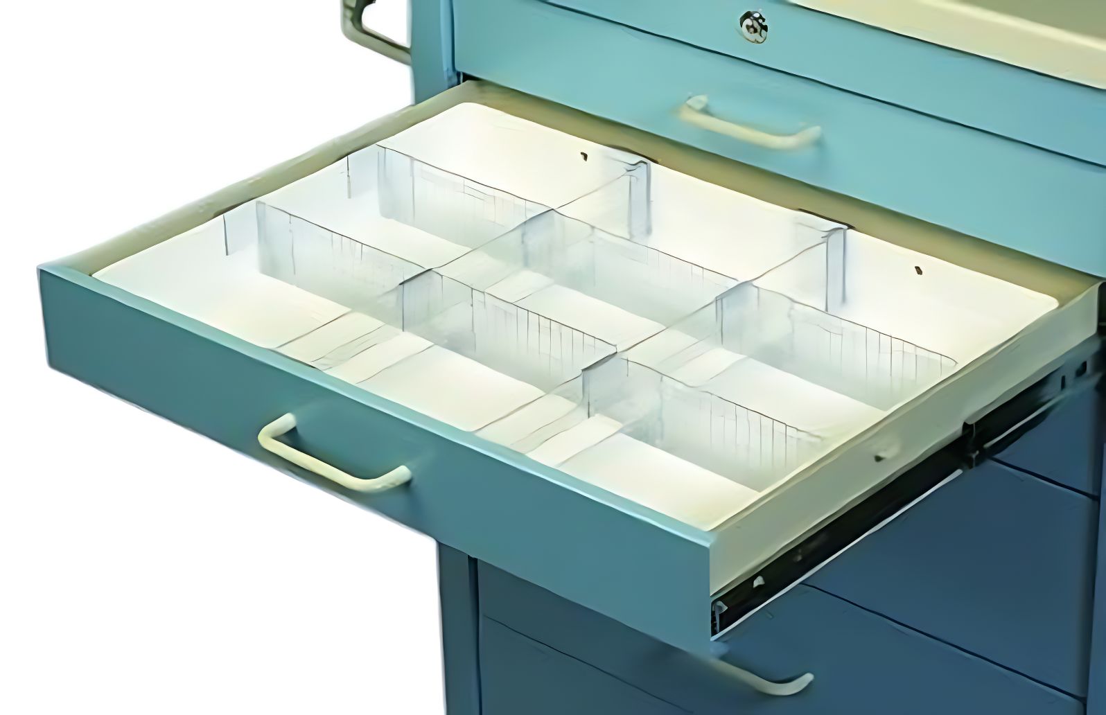 Medical Cart Accessory 3in Full Drawer Tray 2 Rails  6 Dividers