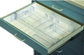 Medical Accs. STD Cart Tray 4 Dividers Rails  Ampule Holders 3in