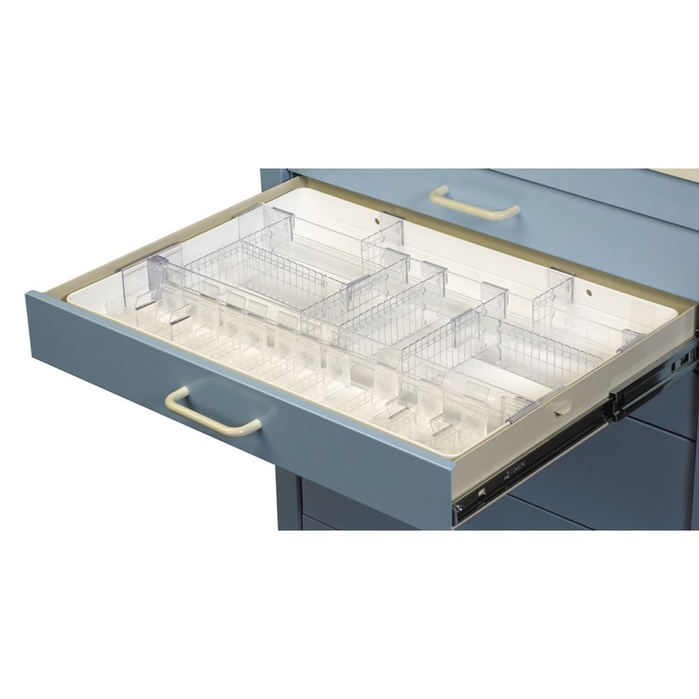 MED Cart 3in Full Drawer Tray w14 Ampule Holders 2 Rails  8 Dividers