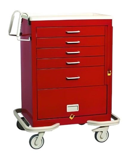 Steel Emergency Cart w/ Panel, Breakaway Lock & 5 Drawers