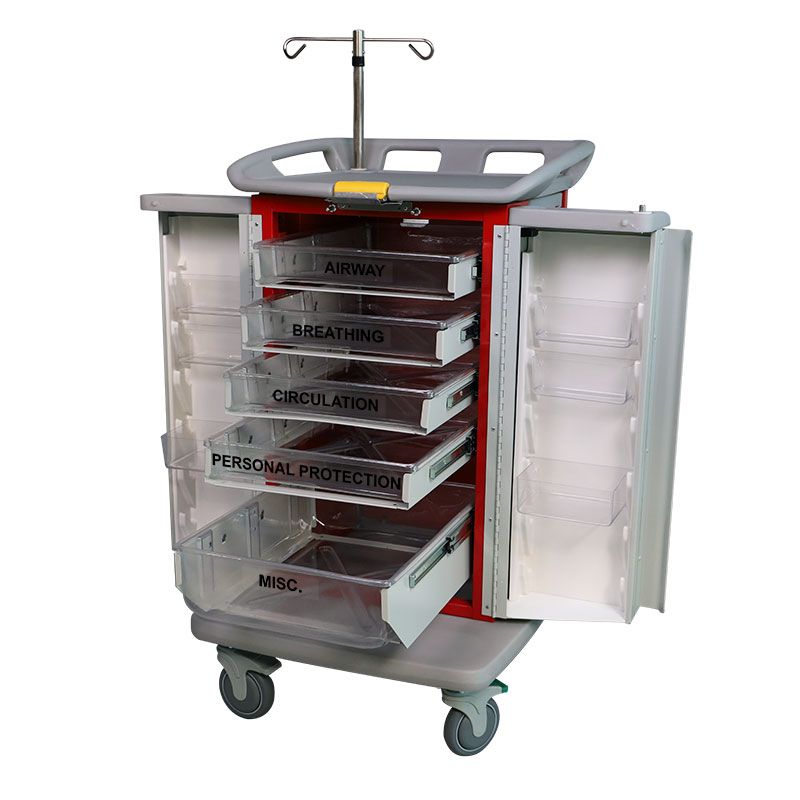 Steel Instant Access ER Crash Cart w5 Drawers Lever Lock  Accs